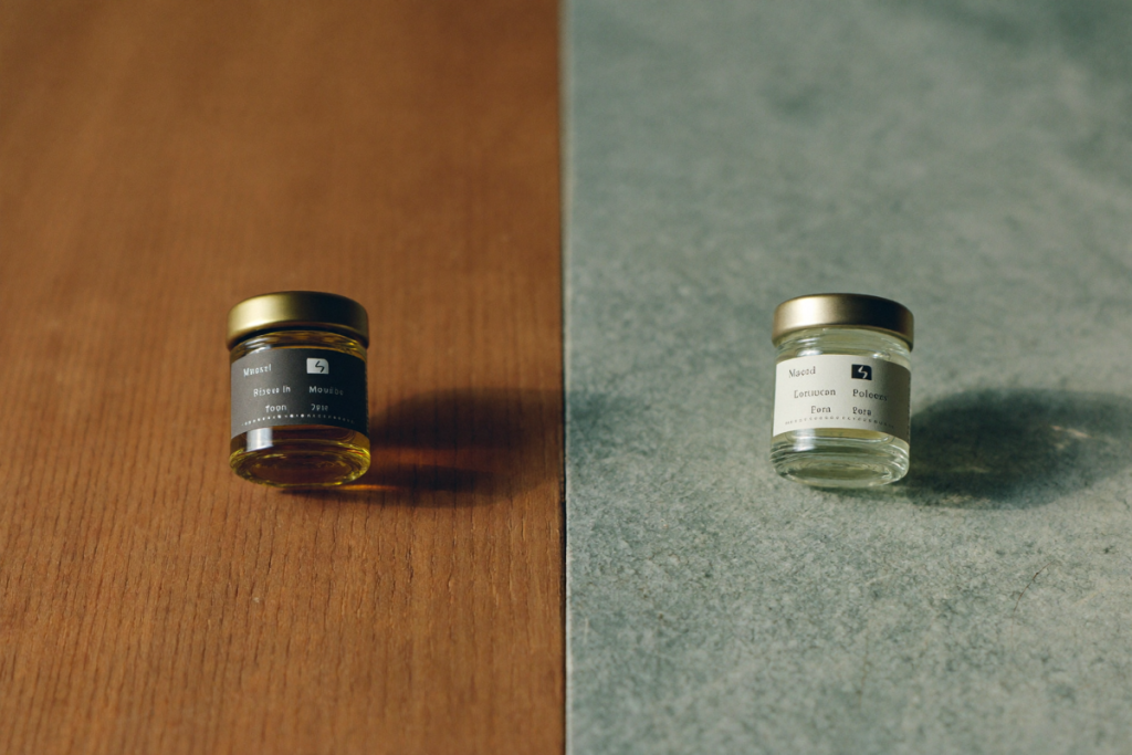 Two unlabeled glass containers side by side representing a comparison between enclomiphene and TRT