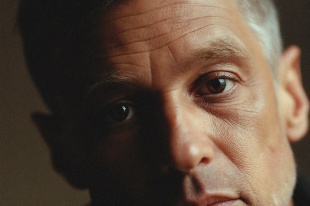 Close-up of a person's eyes in soft light, evoking attention to vision-related symptoms