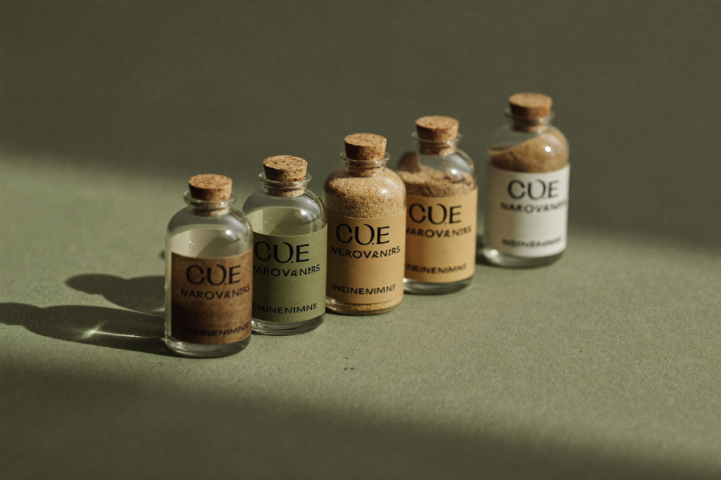 Five small vials arranged in an ascending row, evoking gradual dose escalation
