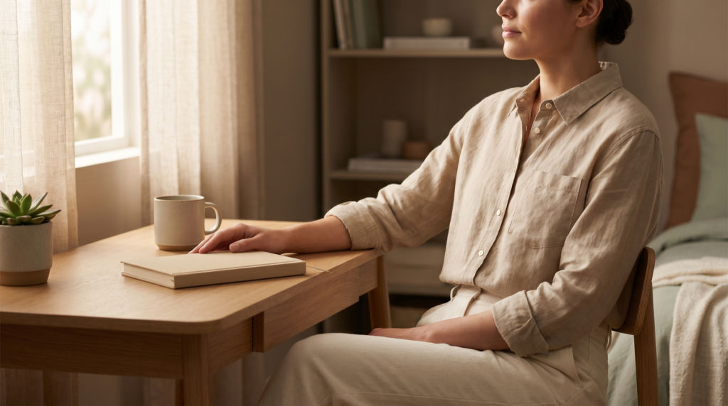 A minimal editorial still-life in muted sage-green and warm earth tones
