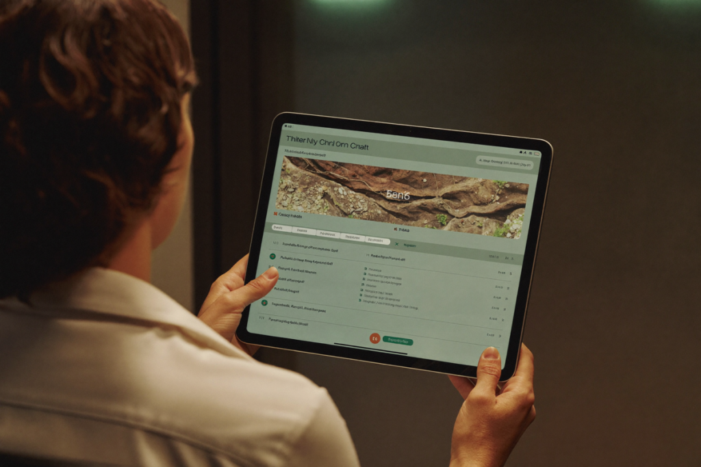 Clinician reviewing a patient chart on a tablet during a telehealth consultation