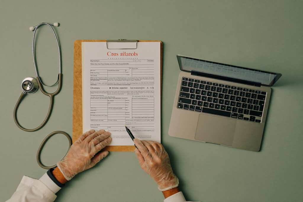Licensed provider reviewing a patient chart before determining eligibility for treatment