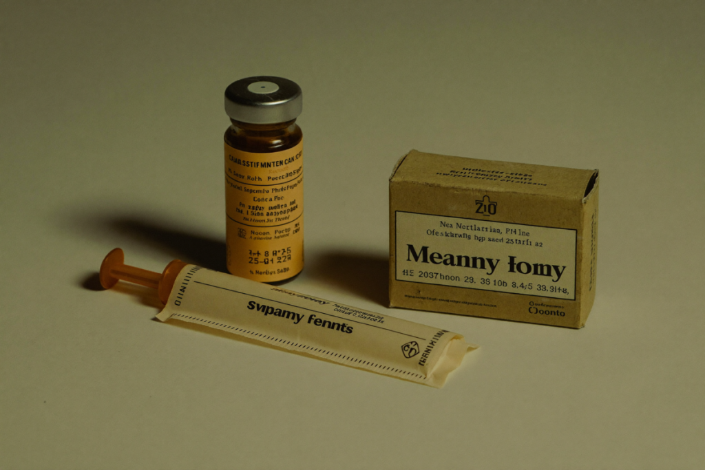 Prescription medication vial and sealed syringe prepared by a licensed pharmacy