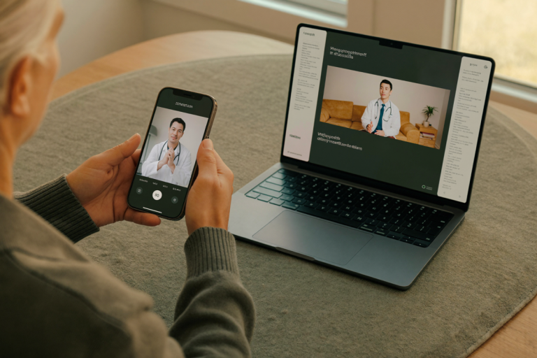 Person having a virtual telehealth consultation from home for peptide therapy